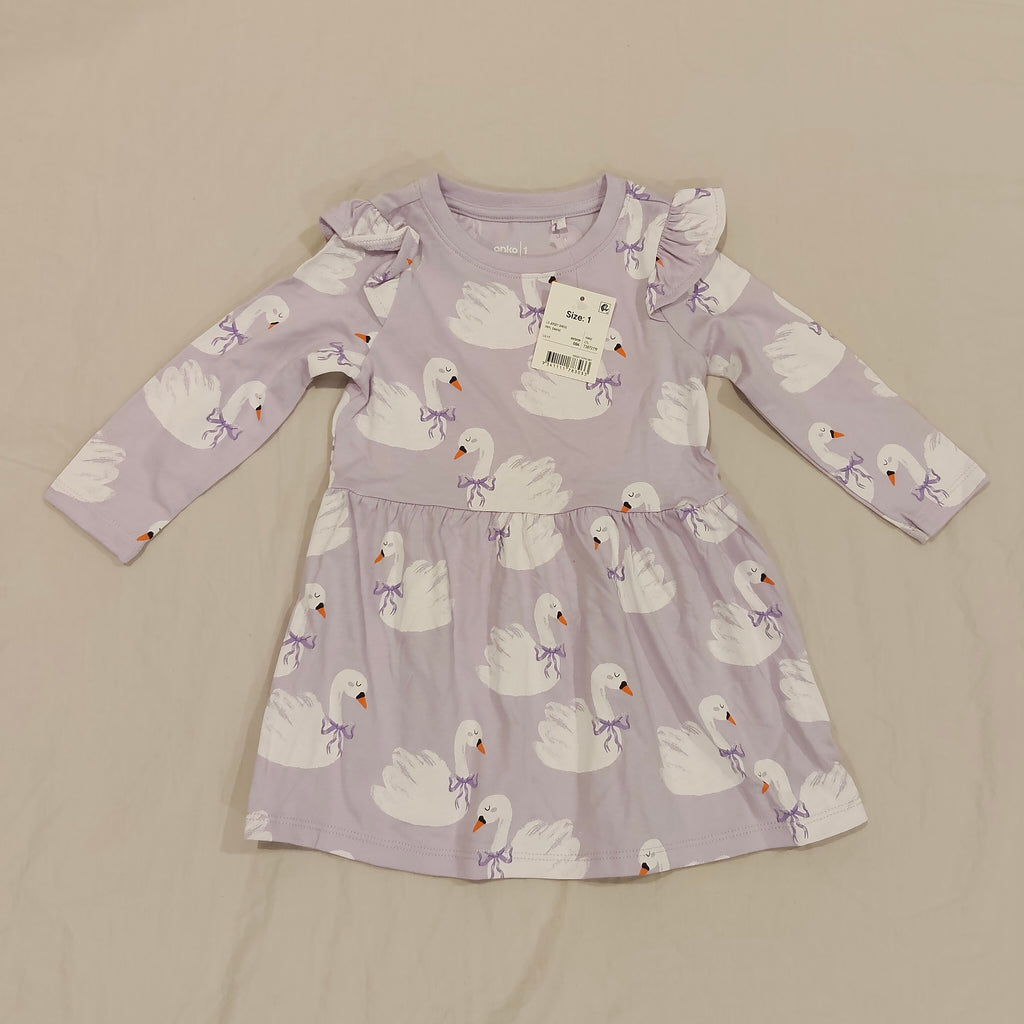 NEW Cotton Dress Size 1 Girls Swans