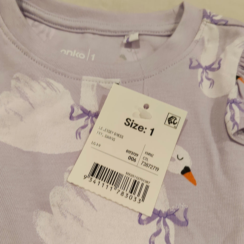 NEW Cotton Dress Size 1 Girls Swans