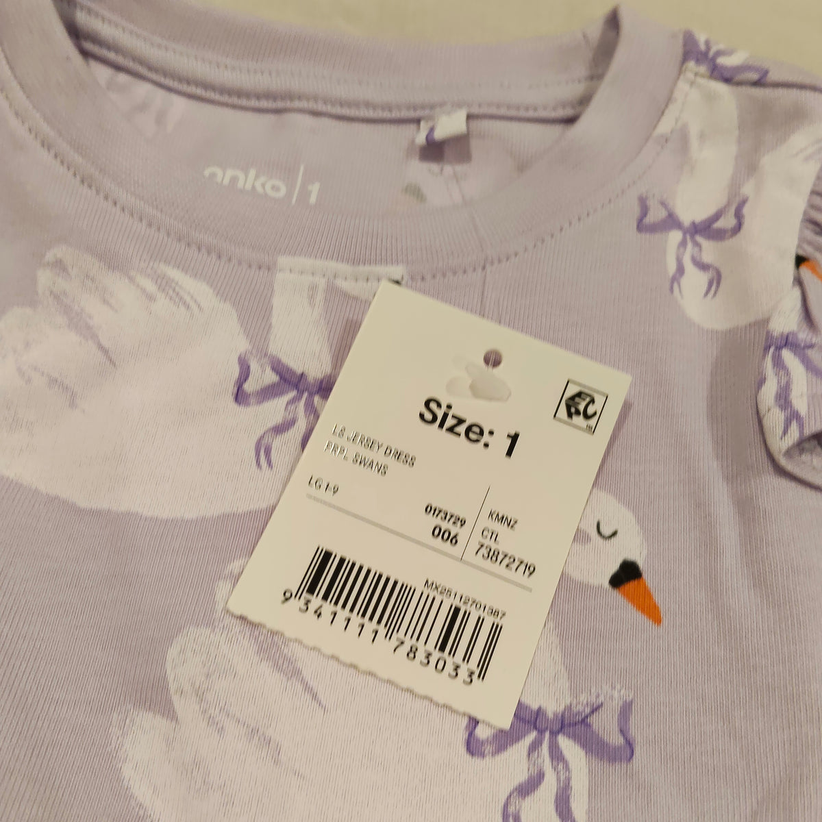 NEW Cotton Dress Size 1 Girls Swans