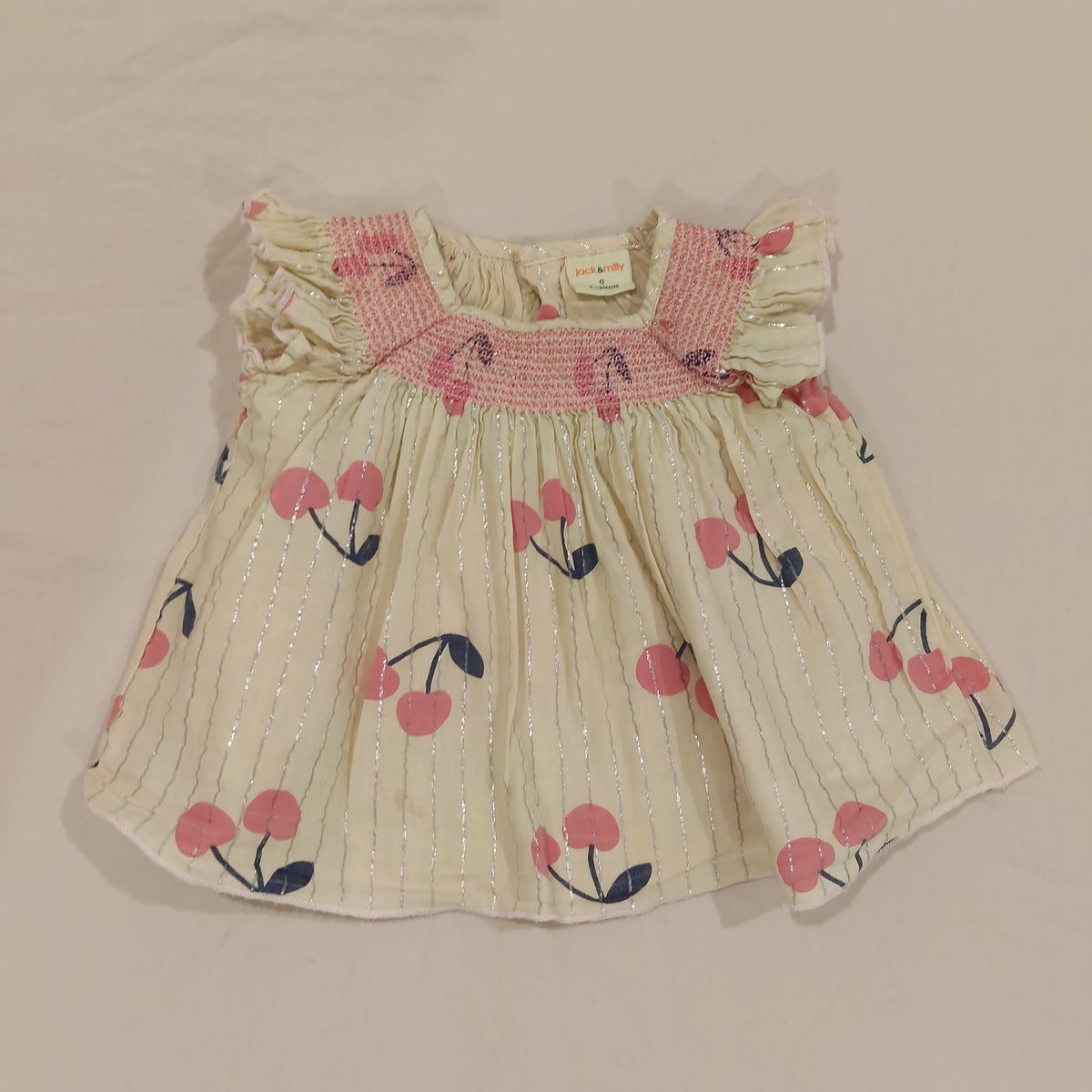 JACK & MILLY Baby Doll Top Size 6-12M Baby Girl 'Cherries'