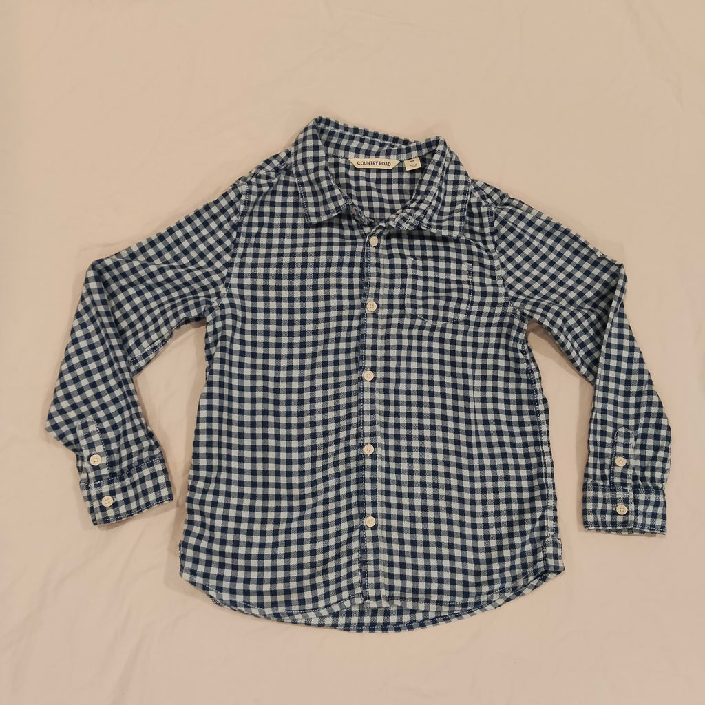 COUNTRY ROAD Shirt Size 6 Boys Long Sleeve Blue Gingham