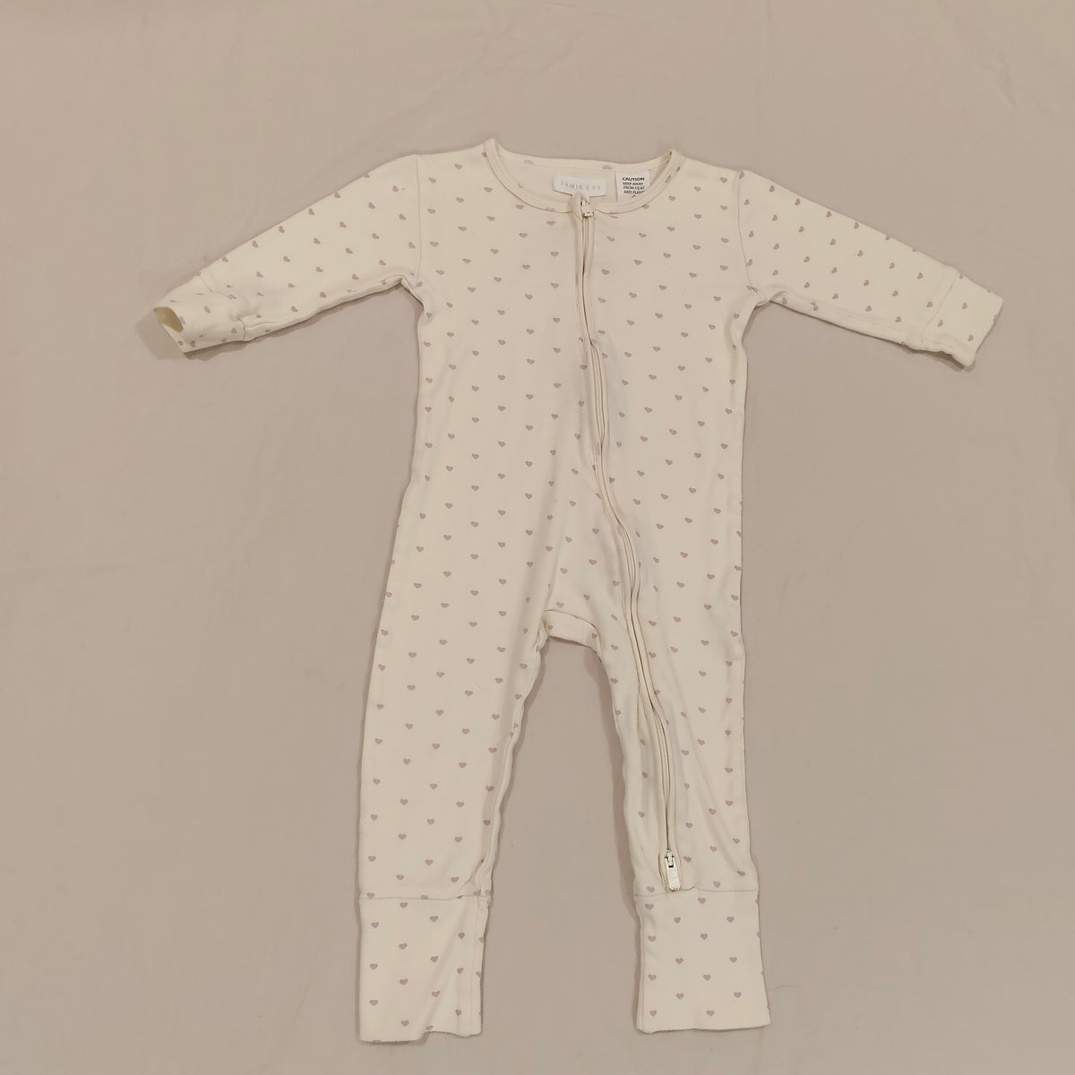 JAMIE KAY Organic Cotton Zip Onesuit Size 6-12M Baby Girls 'Lilac Hearts'