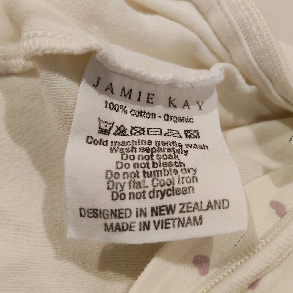 JAMIE KAY Organic Cotton Zip Onesuit Size 6-12M Baby Girls 'Lilac Hearts'