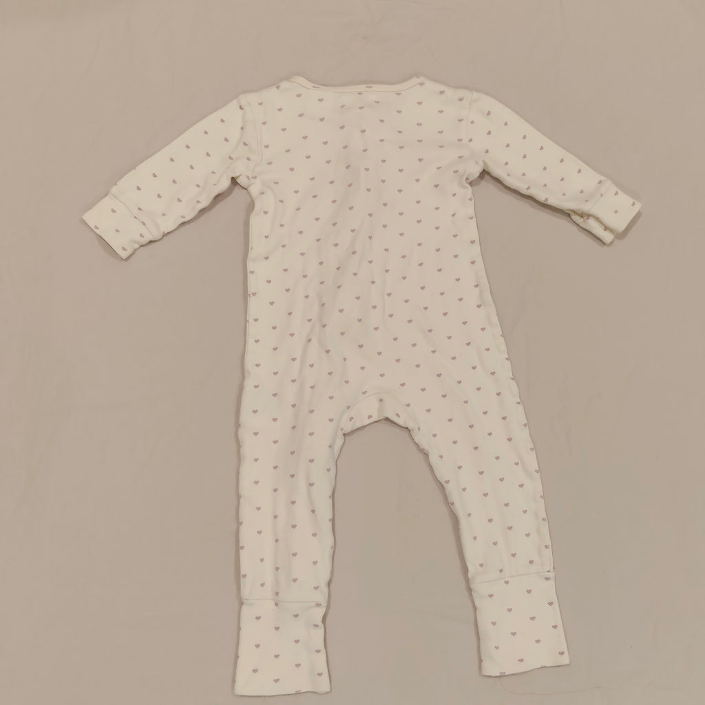 JAMIE KAY Organic Cotton Zip Onesuit Size 6-12M Baby Girls 'Lilac Hearts'