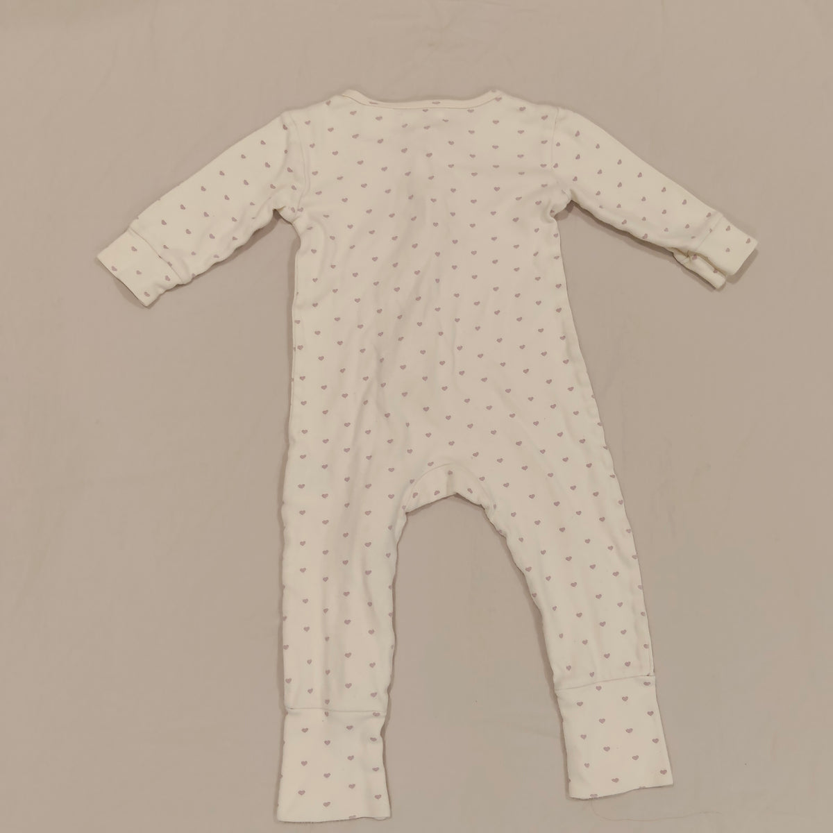 JAMIE KAY Organic Cotton Zip Onesuit Size 6-12M Baby Girls 'Lilac Hearts'