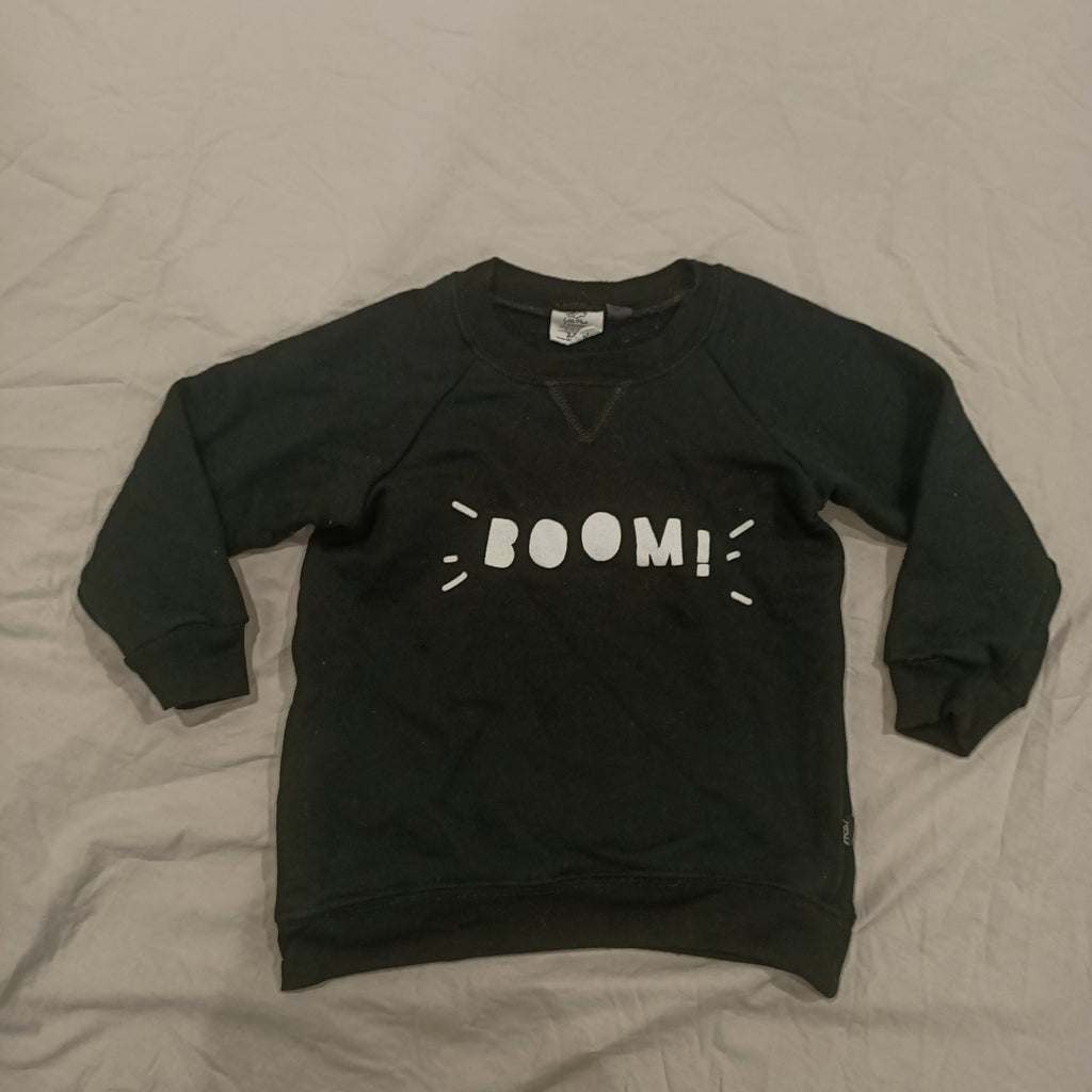 LITTLE FLOCK OF HORNS Merino jumper size 2-3y boys black BOOM