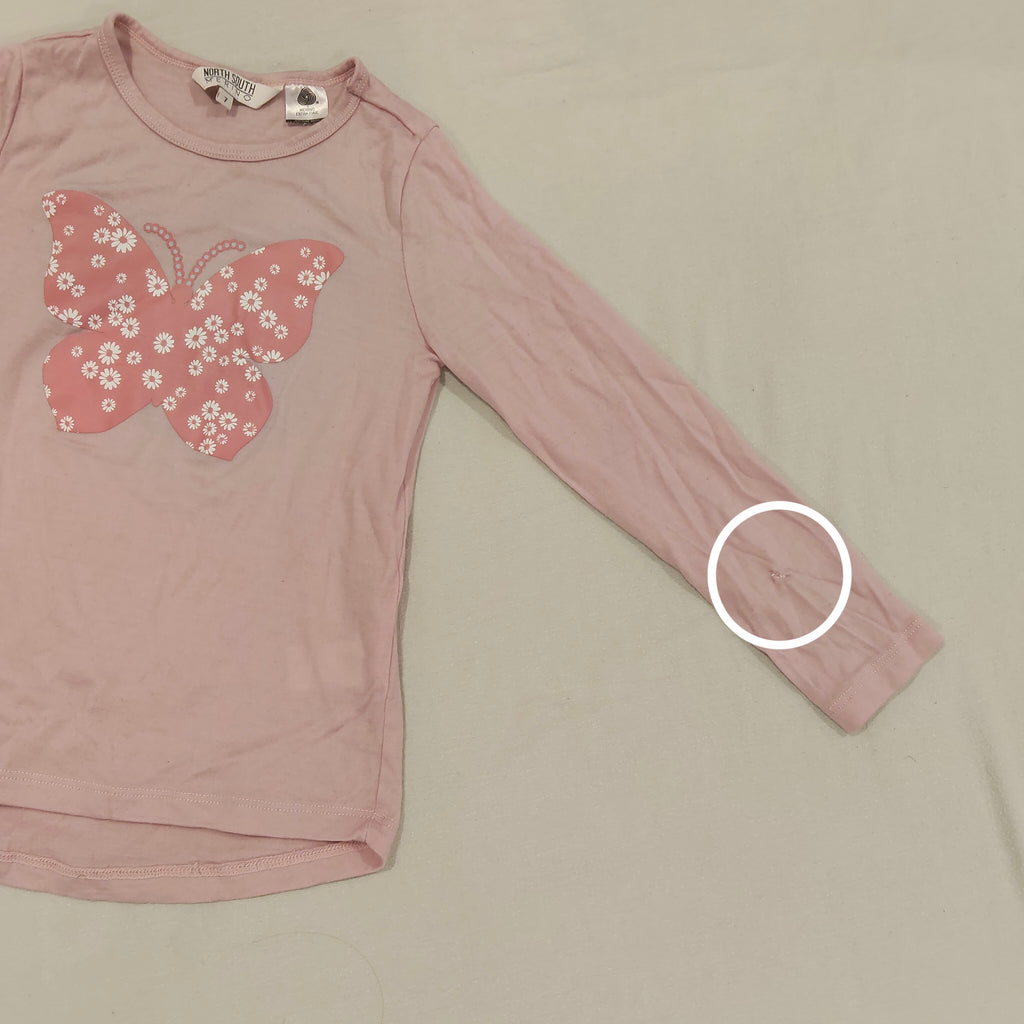 NORTH SOUTH Merino top size 7yrs girls pink butterfly long sleeve