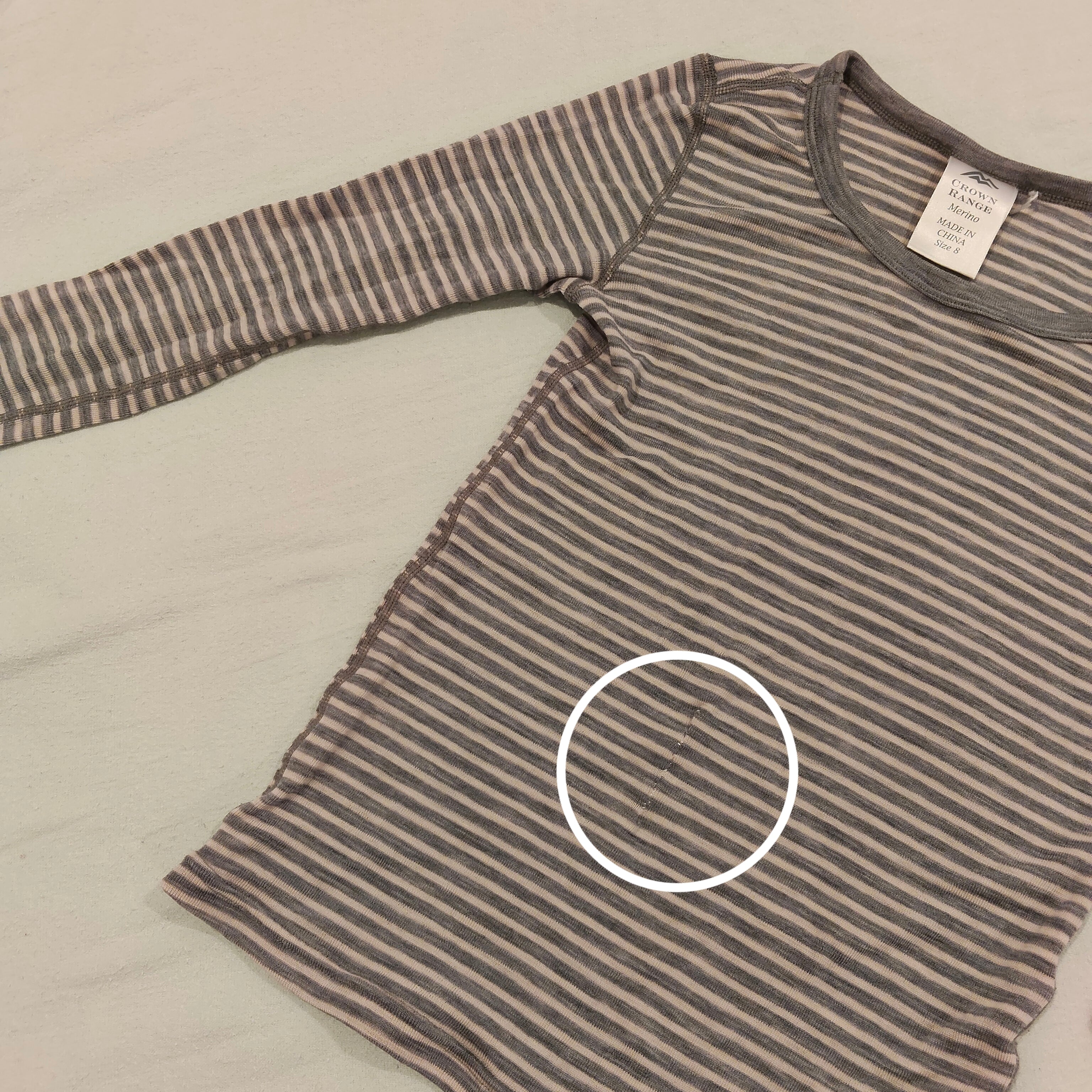 CROWN RANGE Merino top size 8yrs unisex kids grey stripes