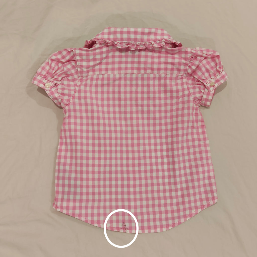 RALPH LAUREN top size 12m baby girls - Pink Gingham Ruffle Collar Short Sleeve Buttop