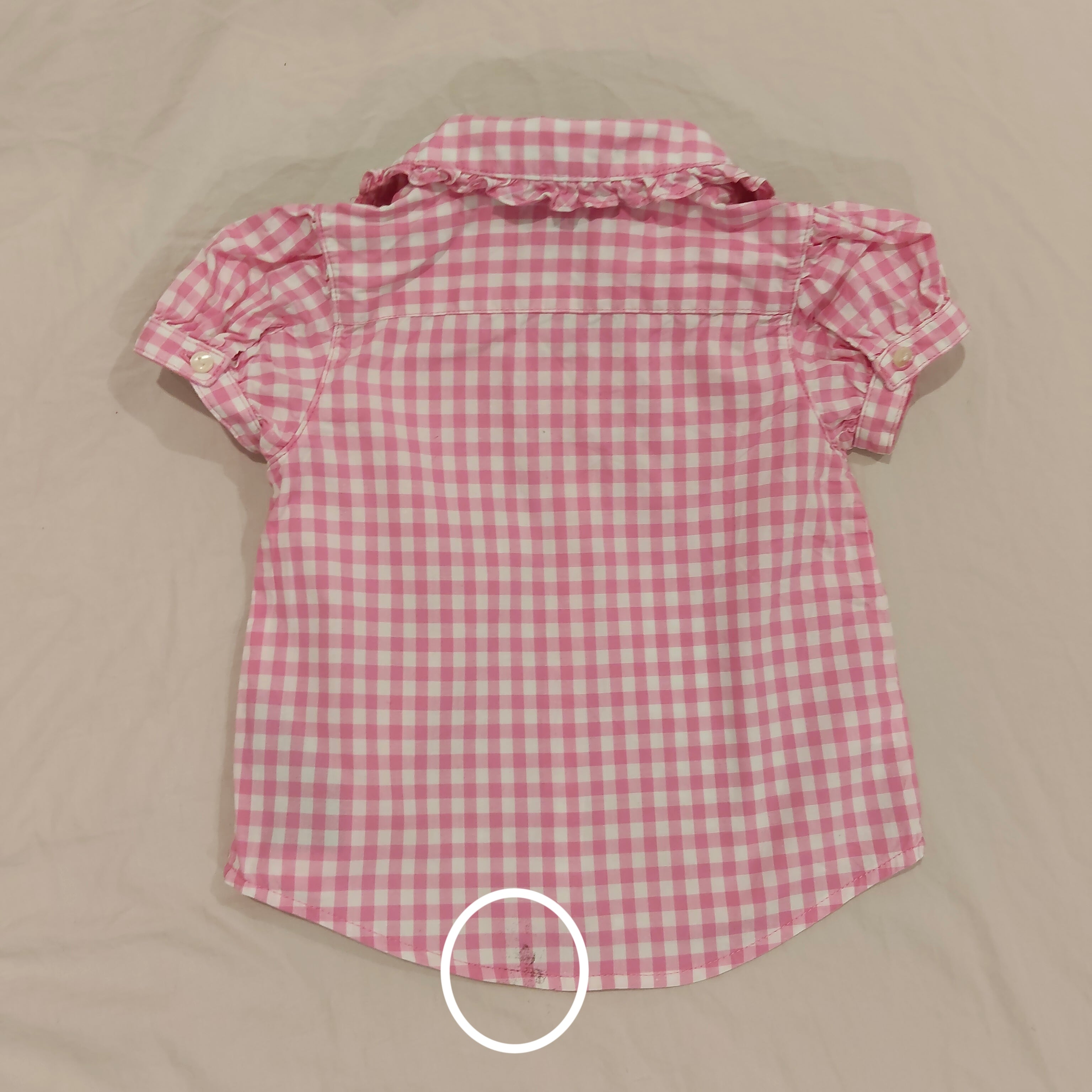 RALPH LAUREN top size 12m baby girls - Pink Gingham Ruffle Collar Short Sleeve Buttop