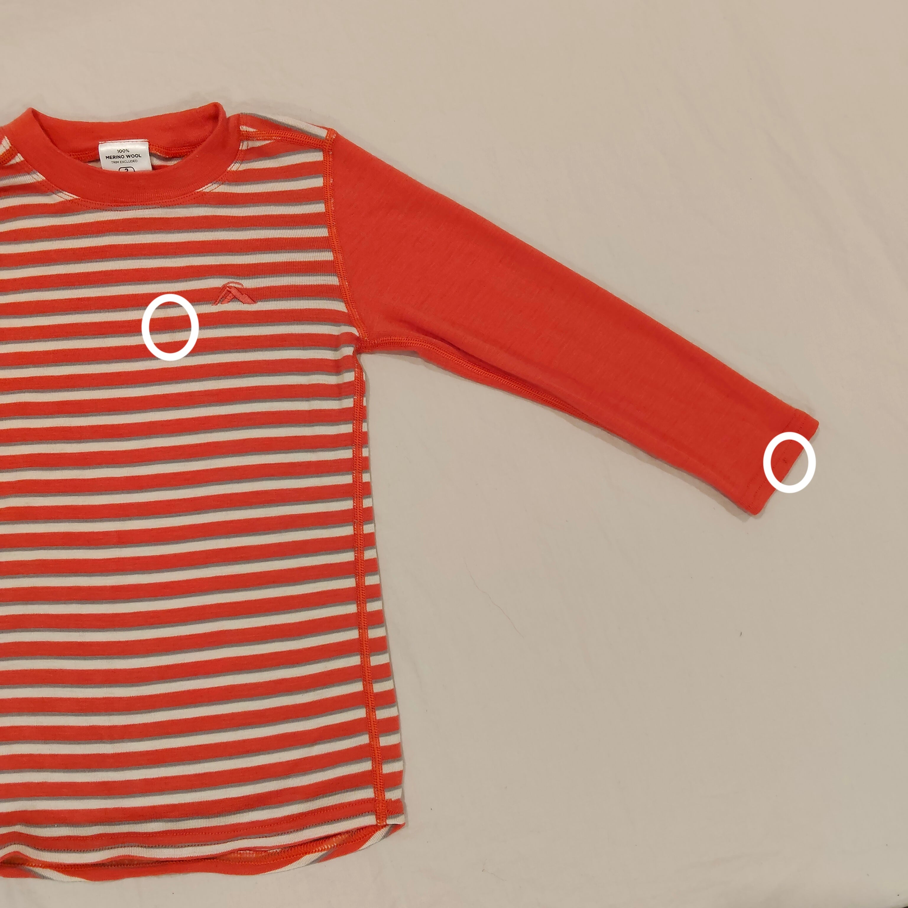 MACPAC 100% MERINO top size 2-3yrs long sleeve orange stripes