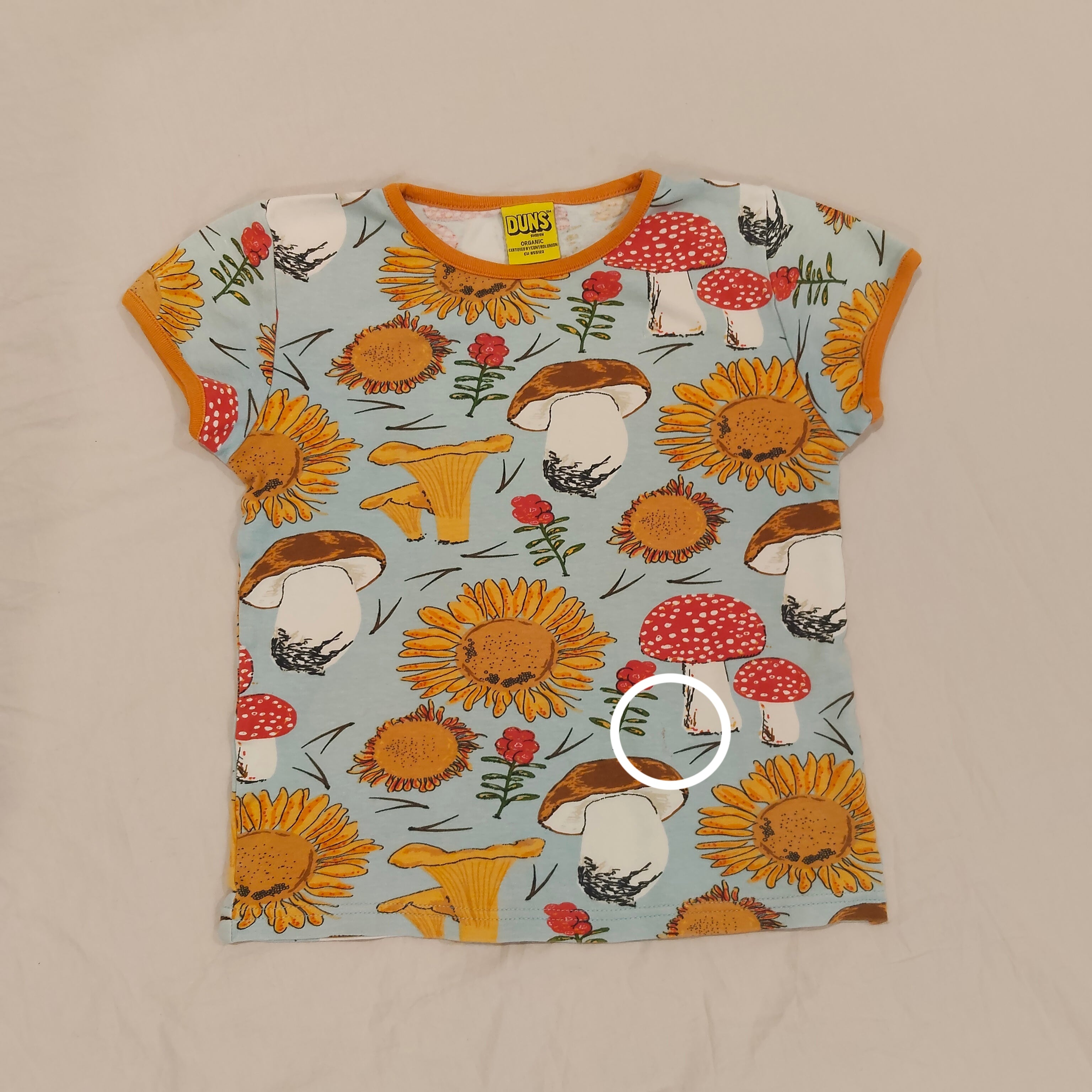 DUNS Sweden top size 7-8yrs Girls sunflower and mushroom print